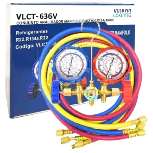 Manifold para ar condicionado com manômetros protegido e kit de mangueiras 90cm