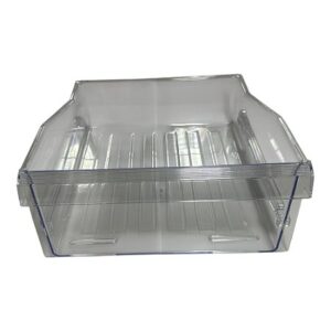 Gaveta superior do freezer original para refrigerador Panasonic NR-BB71 em material transparente com fundo branco.